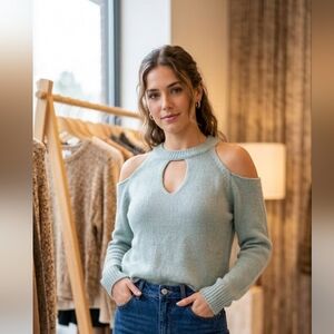 Tobi Soft Gray Open Shoulder Sweater